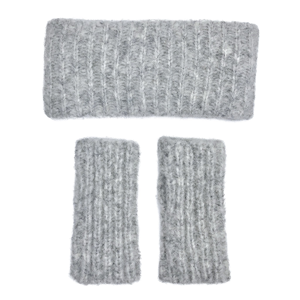Gray Ribbed Alpaca Fingerless Gloves Warm Wrist-Length With Thumb Slit BandsCo Straps