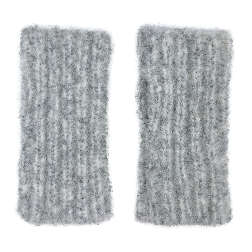 Gray Ribbed Alpaca Fingerless Gloves Warm Wrist-Length With Thumb Slit BandsCo Straps