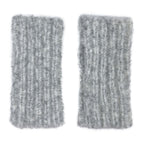 Gray Ribbed Alpaca Fingerless Gloves Warm Wrist-Length With Thumb Slit BandsCo Straps