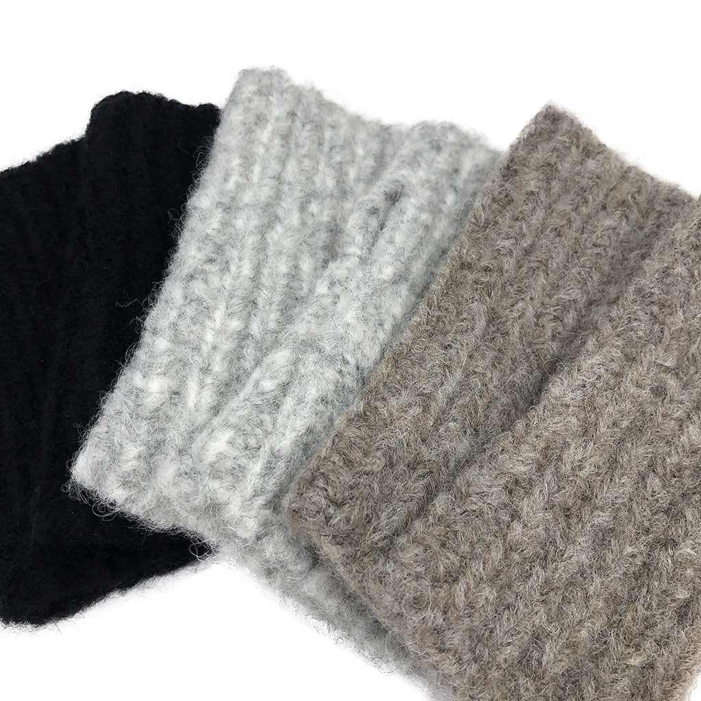 Gray Ribbed Alpaca Fingerless Gloves Warm Wrist-Length With Thumb Slit BandsCo Straps