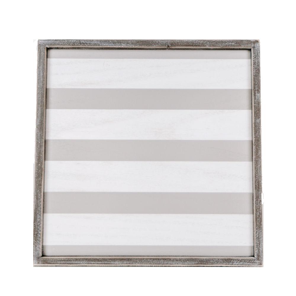 Gray White Striped Wooden Charger Tray 15x15x0.5 Inch Decorative Serving Tray Minimalist Home BandsCo Straps