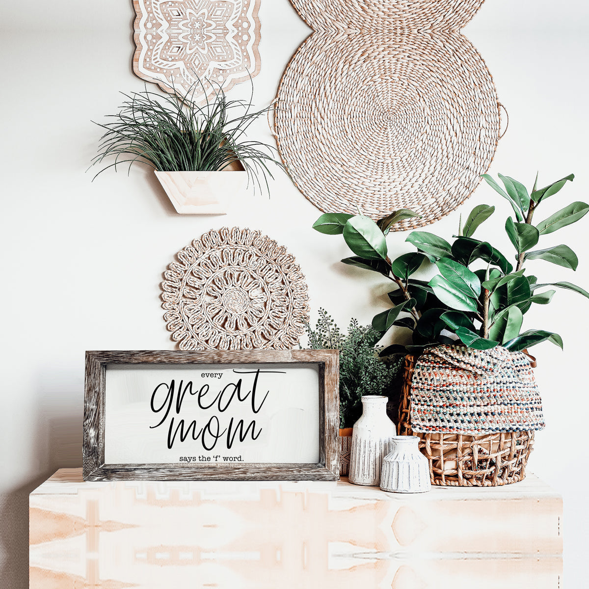 Funny Mom Sign Every Great Mom Says The F Word Wood Desk Or Wall Decor BandsCo Straps