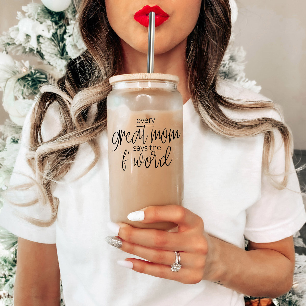 Every Great Mom 17oz Glass Tumbler With Bamboo Lid And Stainless Straws Gift For Mom