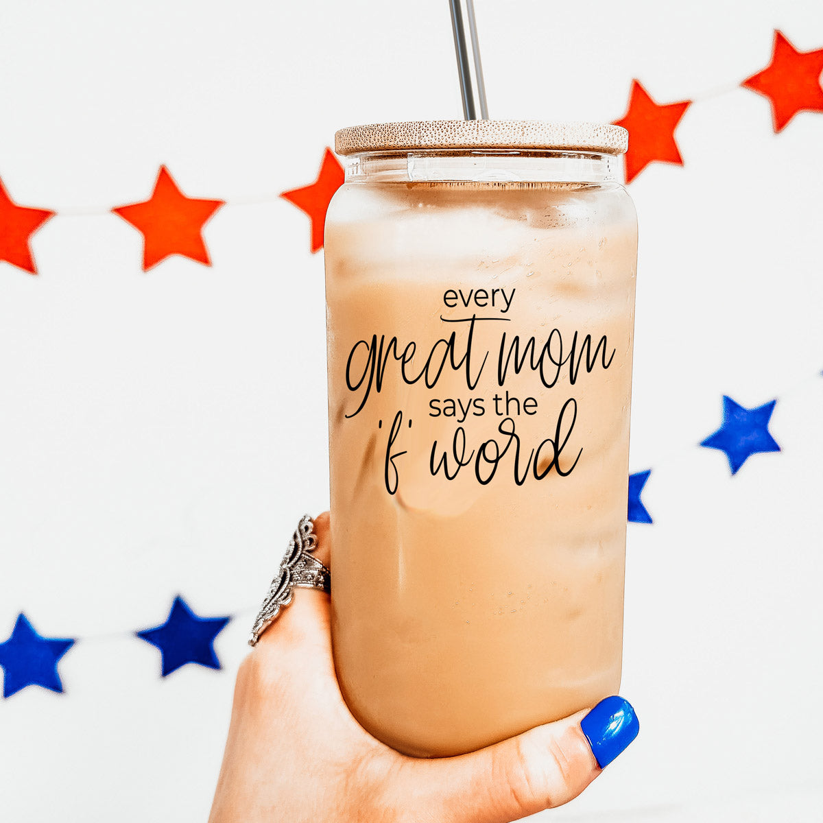 Every Great Mom 17oz Glass Tumbler With Bamboo Lid And Stainless Straws Gift For Mom