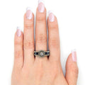 Greek Key Medallion Epoxy Ring Black Enamel Adjustable