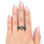 Greek Key Medallion Epoxy Ring Black Enamel Adjustable