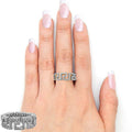 Greek Key Stretch Ring Gold Tone Crystal Round Band