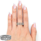 Greek Key Stretch Ring Gold Tone Crystal Round Band