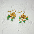 Green Agate Gold Dangle Earrings Boho Drop Lightweight