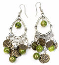 Green Beaded Chandelier Earrings Boho Dangle Statement