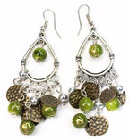 Green Beaded Chandelier Earrings Boho Dangle Statement