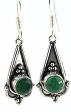 Green Cabochon Drop Earrings Vintage Silver Tone Dangle