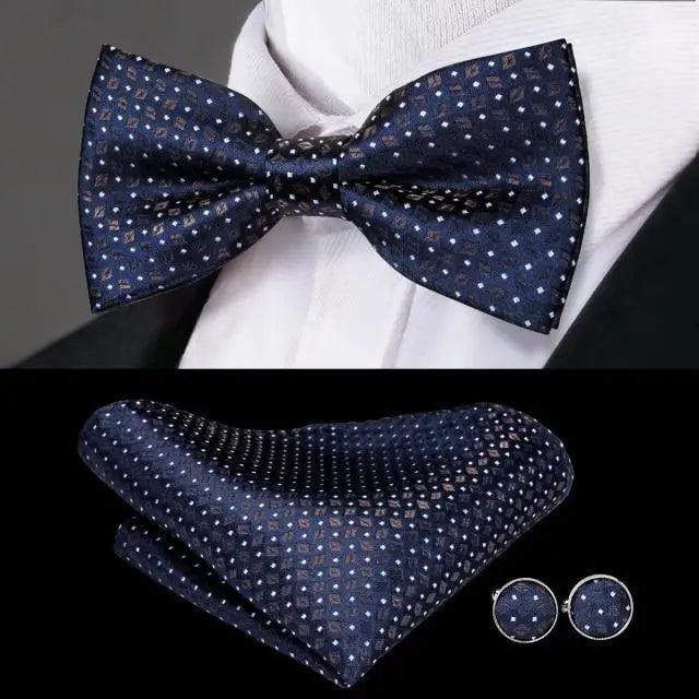 Green Color Silk Butterfly Pre-Tied Bow Tie Pocket Square Cufflinks Suit Set For Men Silk Adjustable Self Bowtie Formal Bowtie Set Stevvex