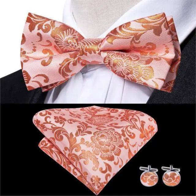 Green Color Silk Butterfly Pre-Tied Bow Tie Pocket Square Cufflinks Suit Set For Men Silk Adjustable Self Bowtie Formal Bowtie Set Stevvex