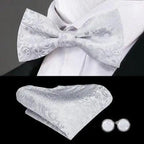 Green Color Silk Butterfly Pre-Tied Bow Tie Pocket Square Cufflinks Suit Set For Men Silk Adjustable Self Bowtie Formal Bowtie Set Stevvex