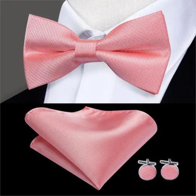 Green Color Silk Butterfly Pre-Tied Bow Tie Pocket Square Cufflinks Suit Set For Men Silk Adjustable Self Bowtie Formal Bowtie Set Stevvex