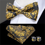 Green Color Silk Butterfly Pre-Tied Bow Tie Pocket Square Cufflinks Suit Set For Men Silk Adjustable Self Bowtie Formal Bowtie Set Stevvex