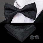 Green Color Silk Butterfly Pre-Tied Bow Tie Pocket Square Cufflinks Suit Set For Men Silk Adjustable Self Bowtie Formal Bowtie Set Stevvex