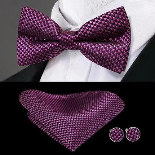Green Color Silk Butterfly Pre-Tied Bow Tie Pocket Square Cufflinks Suit Set For Men Silk Adjustable Self Bowtie Formal Bowtie Set Stevvex