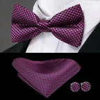 Green Color Silk Butterfly Pre-Tied Bow Tie Pocket Square Cufflinks Suit Set For Men Silk Adjustable Self Bowtie Formal Bowtie Set Stevvex