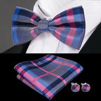 Green Color Silk Butterfly Pre-Tied Bow Tie Pocket Square Cufflinks Suit Set For Men Silk Adjustable Self Bowtie Formal Bowtie Set Stevvex