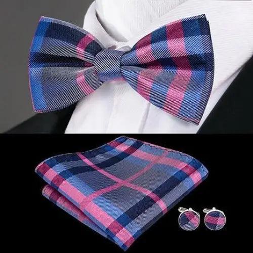 Green Color Silk Butterfly Pre-Tied Bow Tie Pocket Square Cufflinks Suit Set For Men Silk Adjustable Self Bowtie Formal Bowtie Set Stevvex