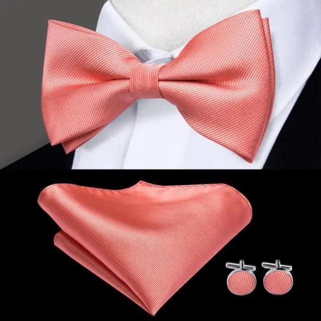 Green Color Silk Butterfly Pre-Tied Bow Tie Pocket Square Cufflinks Suit Set For Men Silk Adjustable Self Bowtie Formal Bowtie Set Stevvex