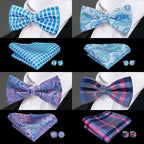 Green Color Silk Butterfly Pre-Tied Bow Tie Pocket Square Cufflinks Suit Set For Men Silk Adjustable Self Bowtie Formal Bowtie Set Stevvex