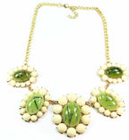 Green Floral Statement Necklace Gold Chain Bib Adjustable