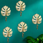 Green Gold Single Leaf Hanging Coat Hook Mini Wall Key Hook Home Decoration Modern Home Hanger Leaf Shape Coat Hooks Wall Mounted Hooks Stevvex