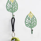 Green Gold Single Leaf Hanging Coat Hook Mini Wall Key Hook Home Decoration Modern Home Hanger Leaf Shape Coat Hooks Wall Mounted Hooks Stevvex