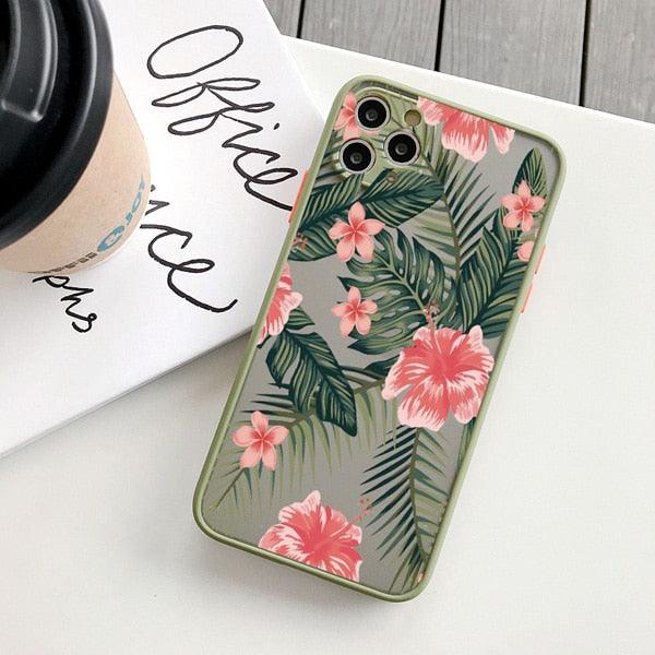 Green Leaves Plant Flower Phone Case for iphone 11 12 13 14 Pro Max Hard Back Shockproof Cover Floral Tropical Design with Slim Glossy Green Palm Leaves Pattern Case Stevvex