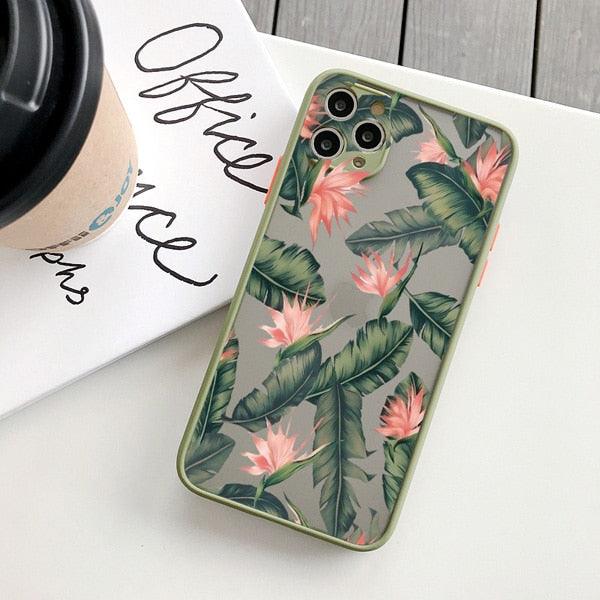 Green Leaves Plant Flower Phone Case for iphone 11 12 13 14 Pro Max Hard Back Shockproof Cover Floral Tropical Design with Slim Glossy Green Palm Leaves Pattern Case Stevvex