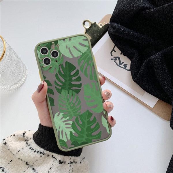 Green Leaves Plant Flower Phone Case for iphone 11 12 13 14 Pro Max Hard Back Shockproof Cover Floral Tropical Design with Slim Glossy Green Palm Leaves Pattern Case Stevvex