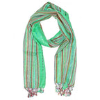 Green Lurex Cotton Striped Scarf Lightweight Fashion
