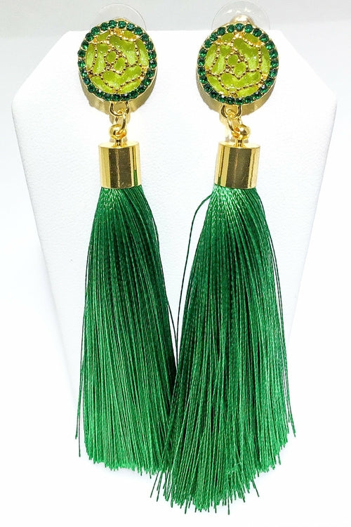 Indian Blue Tassel Drop Dangle Earrings Gold Accent
