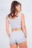 Grey Ribbed Side Stripe Crop Top And Shorts Loungewear Set - SJB-DIAMOND ELITES