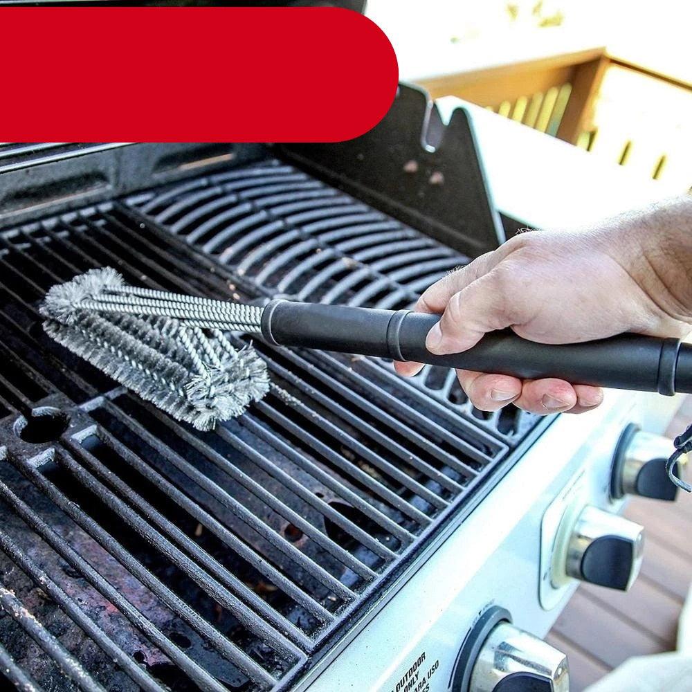Grill Cleaning Brush BBQ Tool Grill Brush Stainless Steel Brushes Cleaning BBQ Accessories Best Cleaner Barbecue Stainless Steel Woven Wire Bristles Grill Brush Barbecue Grill Cleaner Safe Grill Cleaning Brush for Gas Charcoal Grilling Stevvex