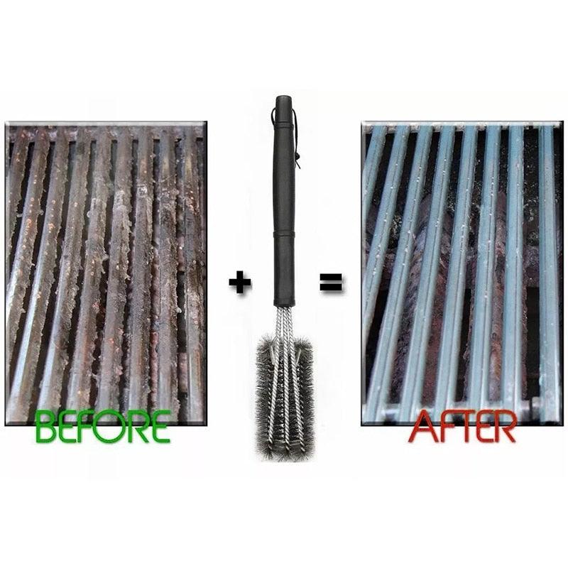 Grill Cleaning Brush BBQ Tool Grill Brush Stainless Steel Brushes Cleaning BBQ Accessories Best Cleaner Barbecue Stainless Steel Woven Wire Bristles Grill Brush Barbecue Grill Cleaner Safe Grill Cleaning Brush for Gas Charcoal Grilling Stevvex