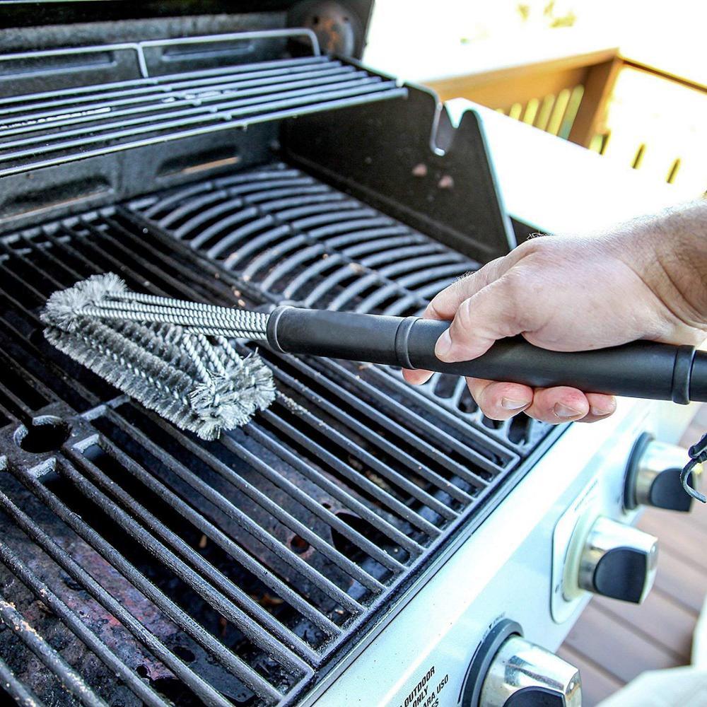 Grill Cleaning Brush BBQ Tool Grill Brush Stainless Steel Brushes Cleaning BBQ Accessories Best Cleaner Barbecue Stainless Steel Woven Wire Bristles Grill Brush Barbecue Grill Cleaner Safe Grill Cleaning Brush for Gas Charcoal Grilling Stevvex