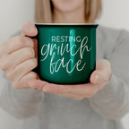 Grinch Face Mug 14.5oz Ceramic Campfire Mug Red Green Funny Holiday Coffee Cup BandsCo Straps