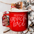 Grinch Face Mug 14.5oz Ceramic Campfire Mug Red Green Funny Holiday Coffee Cup BandsCo Straps