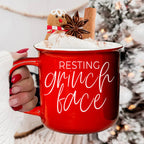Grinch Face Mug 14.5oz Ceramic Campfire Mug Red Green Funny Holiday Coffee Cup BandsCo Straps