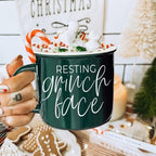 Grinch Face Mug 14.5oz Ceramic Campfire Mug Red Green Funny Holiday Coffee Cup BandsCo Straps