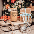 Grinch Face 17oz Glass Tumbler With Bamboo Lid and 2 Stainless Straws Holiday BandsCo Straps