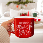Grinch Face Mug 14.5oz Ceramic Campfire Mug Red Green Funny Holiday Coffee Cup BandsCo Straps