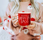 Grinch Face Mug 14.5oz Ceramic Campfire Mug Red Green Funny Holiday Coffee Cup BandsCo Straps