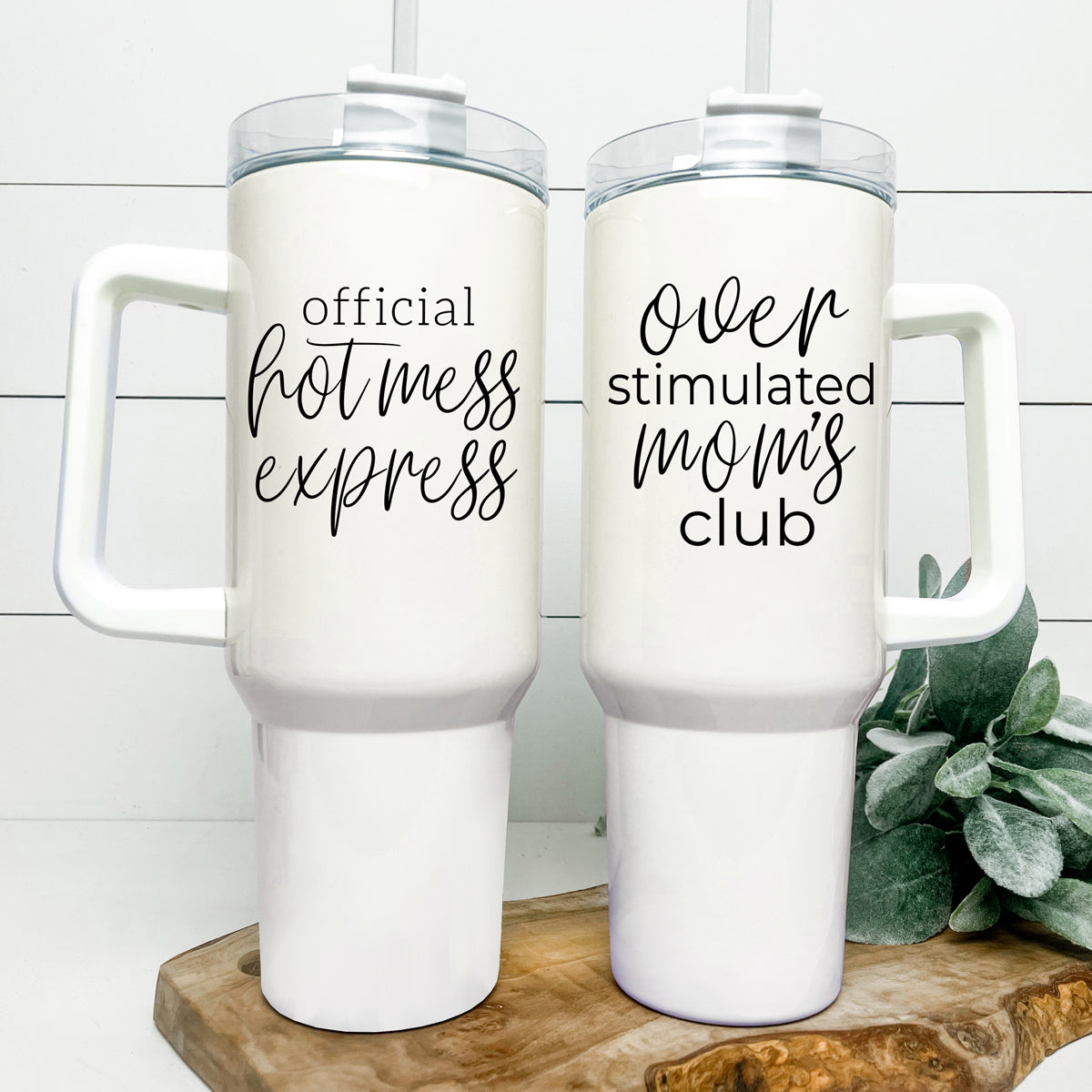 Over Stimulated 40oz Insulated Travel Mug With Handle Lid Straw Moms Tumbler BandsCo Straps