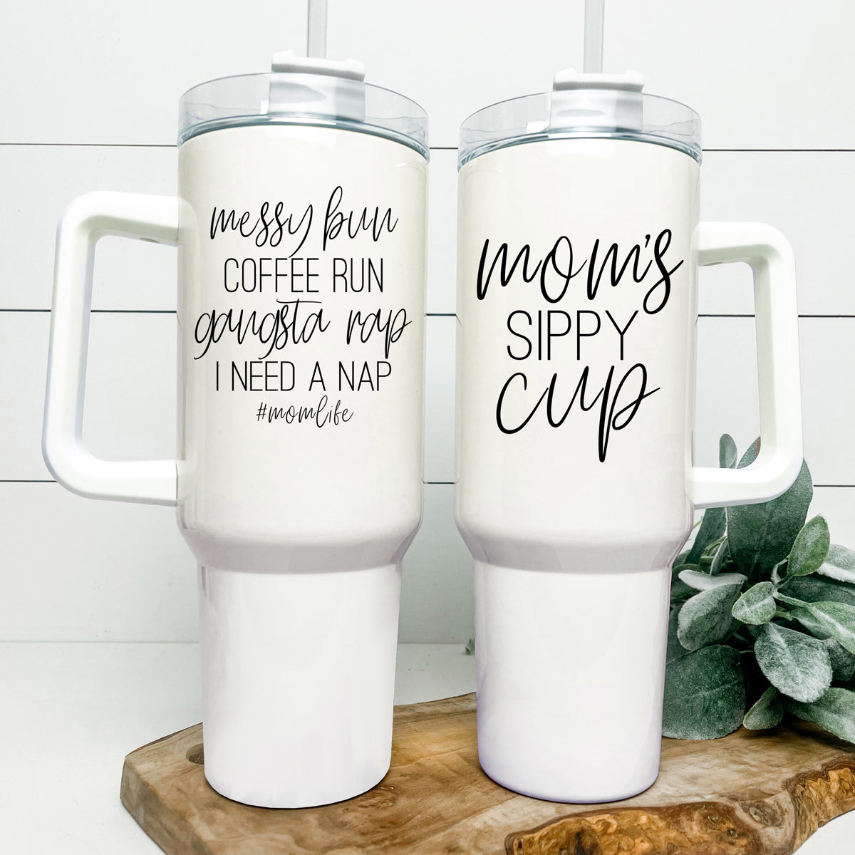Mom Sippy Cup 40oz Insulated Travel Mug With Handle Lid And Straw BandsCo Straps