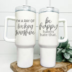 Ray Of Sunshine 40oz Insulated Travel Mug With Handle Lid And Straw BandsCo Straps